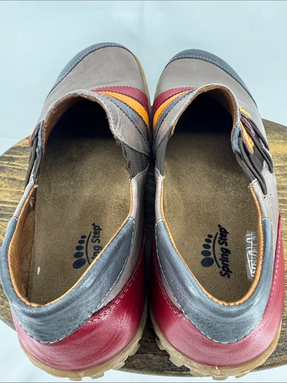Spring Step Womens Neeta Slip-on Leather Shoes, Brown w/ Red & Yellow, sz 37